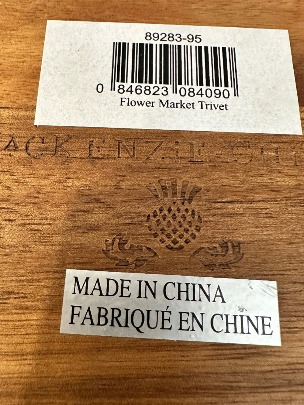 Makenzie - Childs White Flower Market and Acacia Wood Trivet